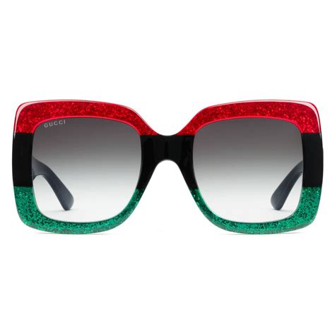 gucci black sunglasses with red and green stripe|Gucci 56mm square sunglasses.